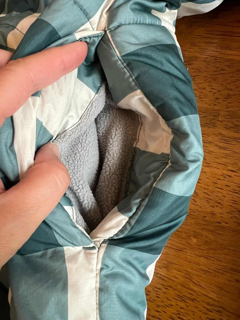 Hanna Andersson Teal Green and White Buffalo Check Hooded Puffer Jacket